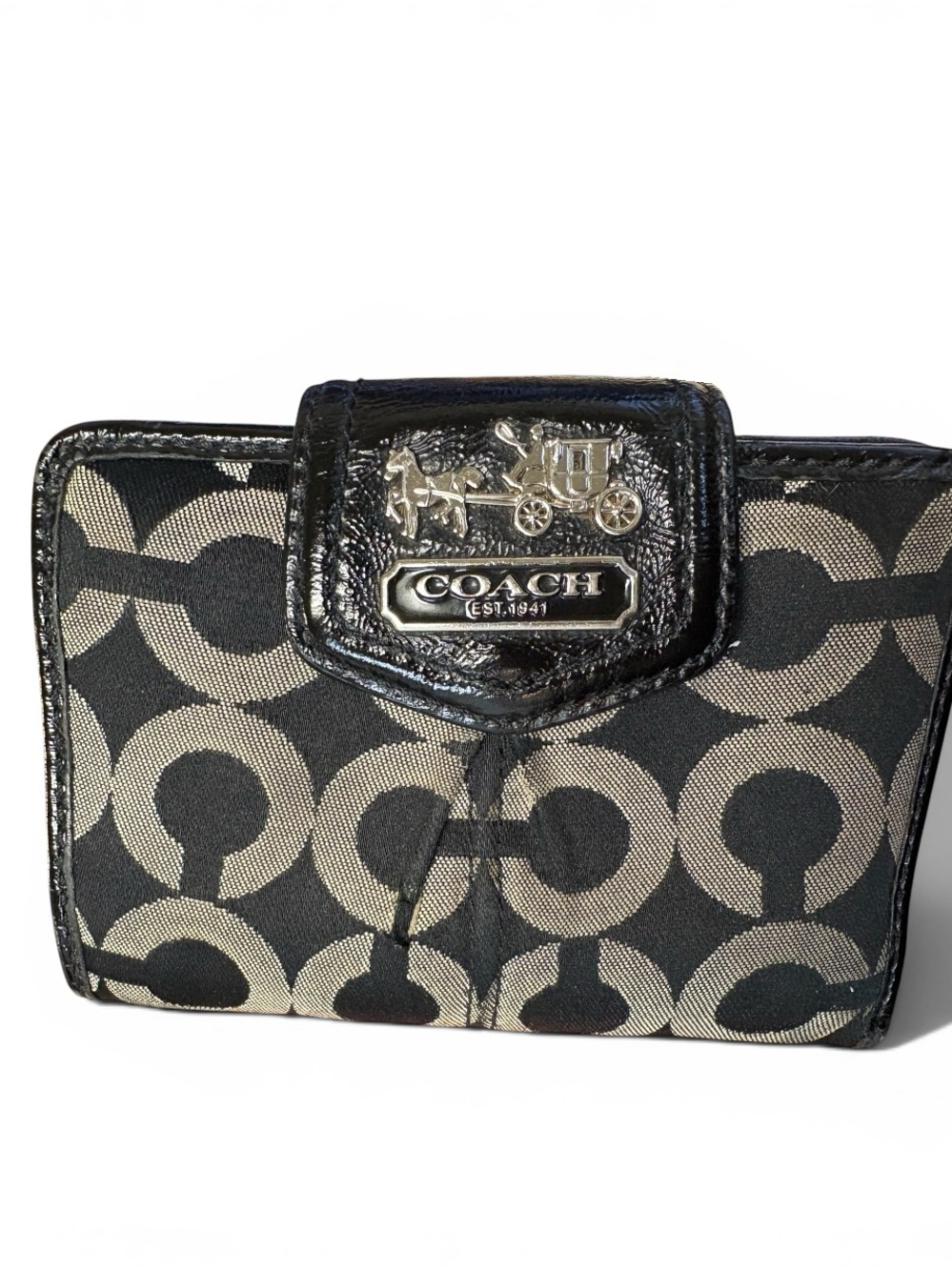 Coach Black and Khaki Signature Card Case Wallet